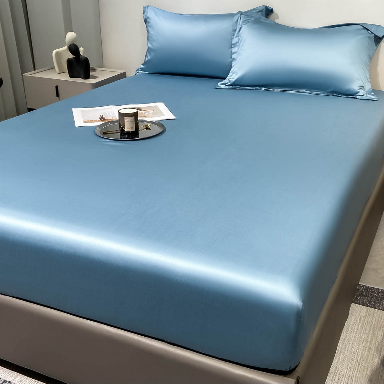 91家纺网 家纺一手货源 找家纺 涵宸家纺 2026新款兰精3M天丝纯色单床笠 单床笠-深海蓝