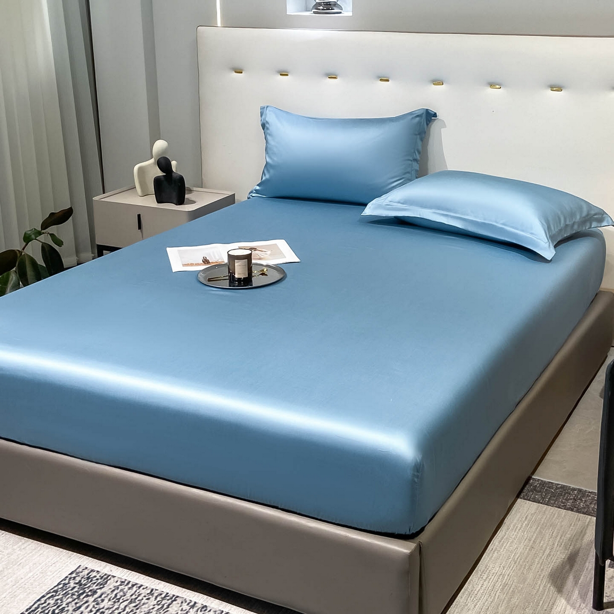 91家纺网 家纺一手货源 找家纺 涵宸家纺 2026新款兰精3M天丝纯色单床笠 单床笠-深海蓝