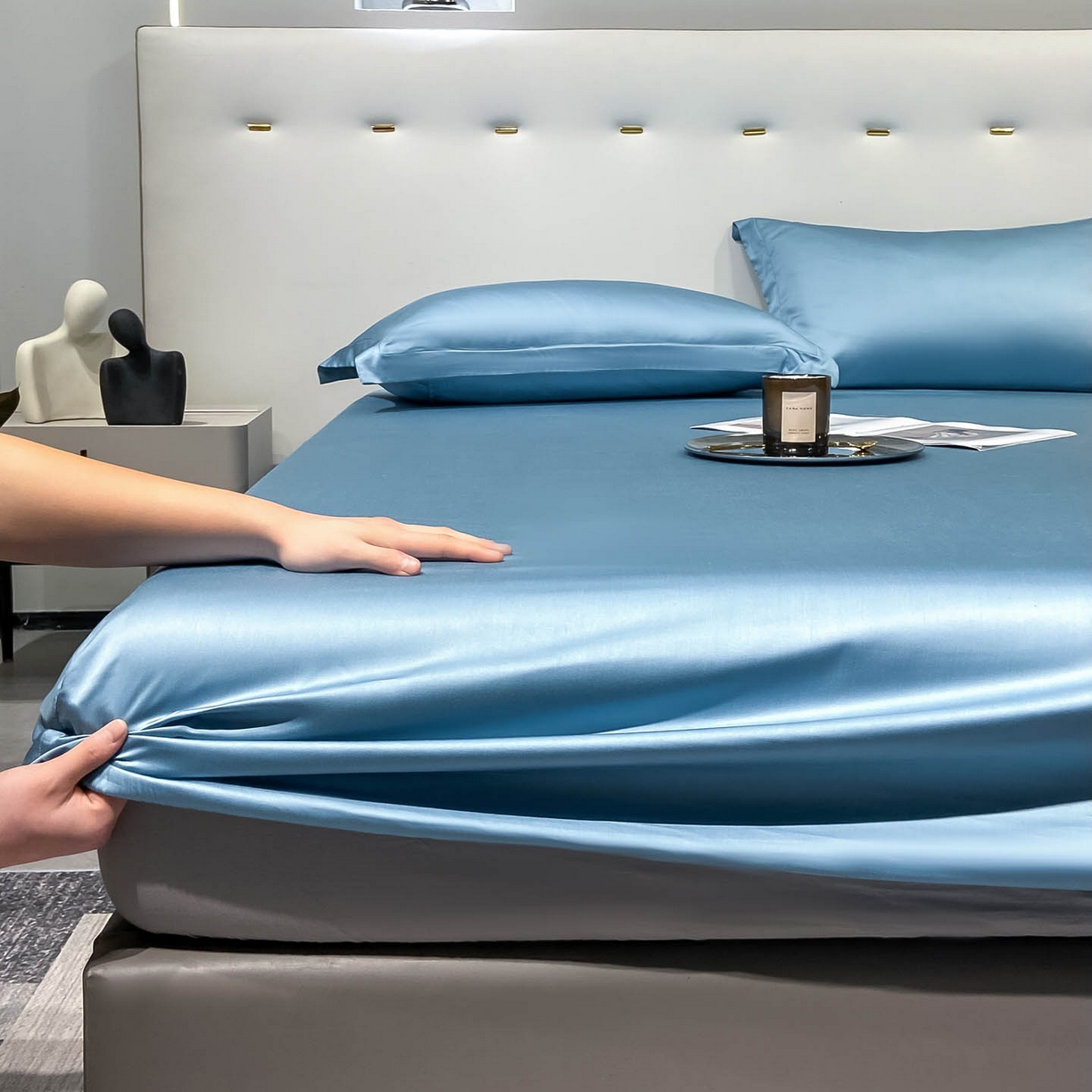 91家纺网 家纺一手货源 找家纺 涵宸家纺 2026新款兰精3M天丝纯色单床笠 单床笠-深海蓝
