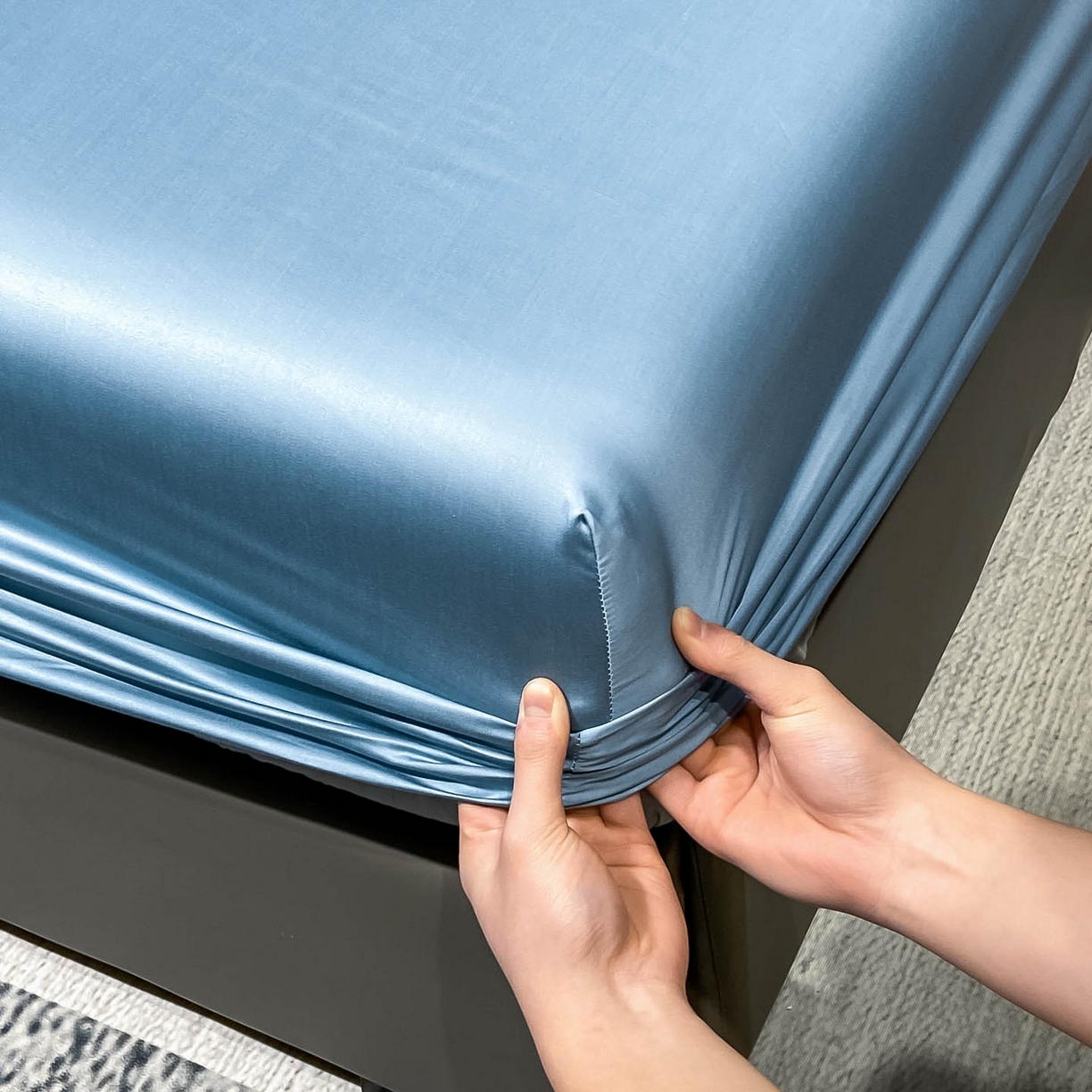 91家纺网 家纺一手货源 找家纺 涵宸家纺 2026新款兰精3M天丝纯色单床笠 单床笠-深海蓝