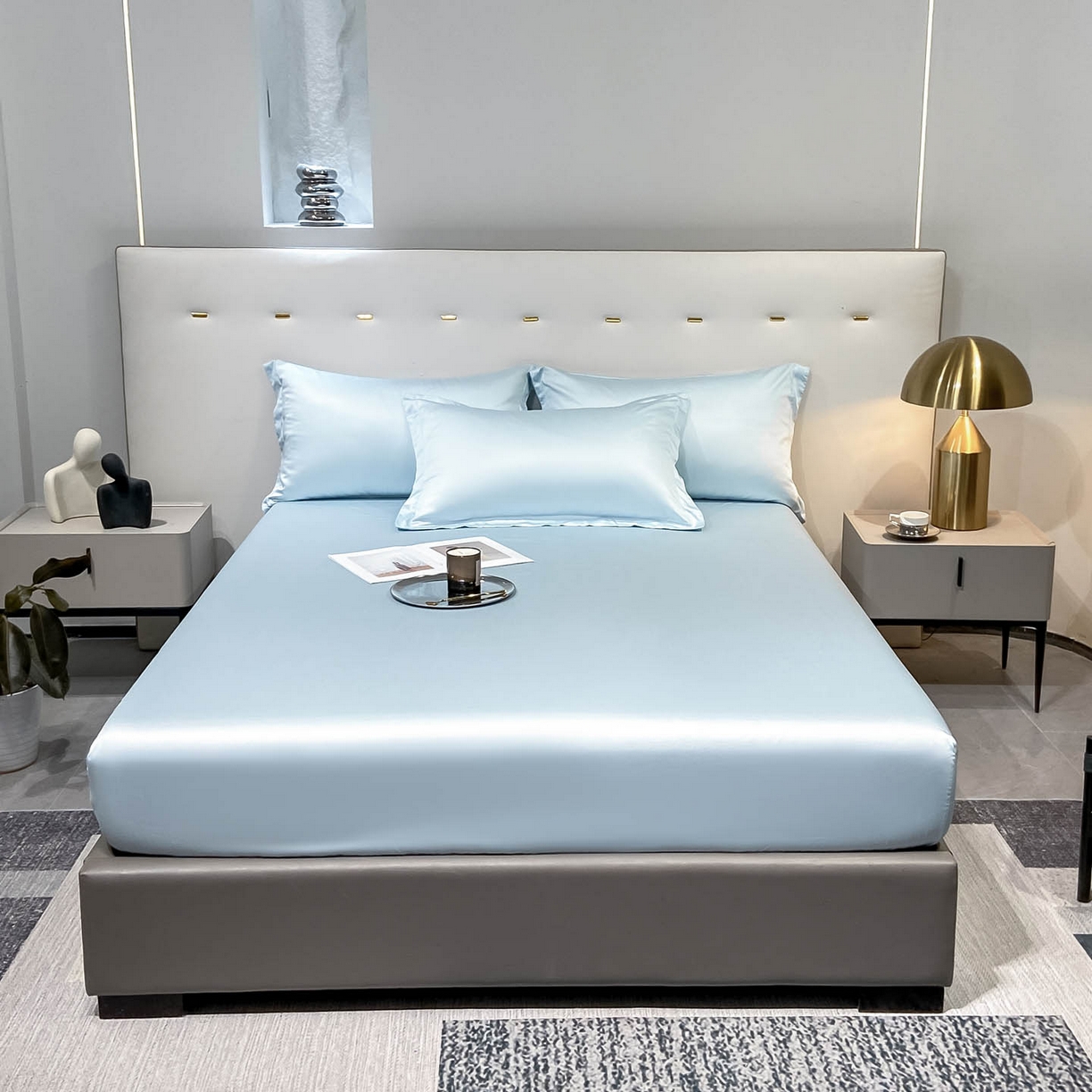 91家纺网 家纺一手货源 找家纺 涵宸家纺 2026新款兰精3M天丝纯色单床笠 单床笠单-晴天兰