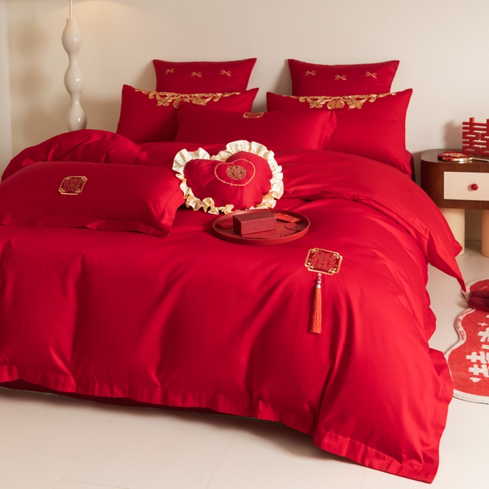 91家纺网 家纺一手货源 找家纺 （总）东方合美（原：皇家传奇） 2024新款轻奢纯棉贡缎织造印花婚庆四件套