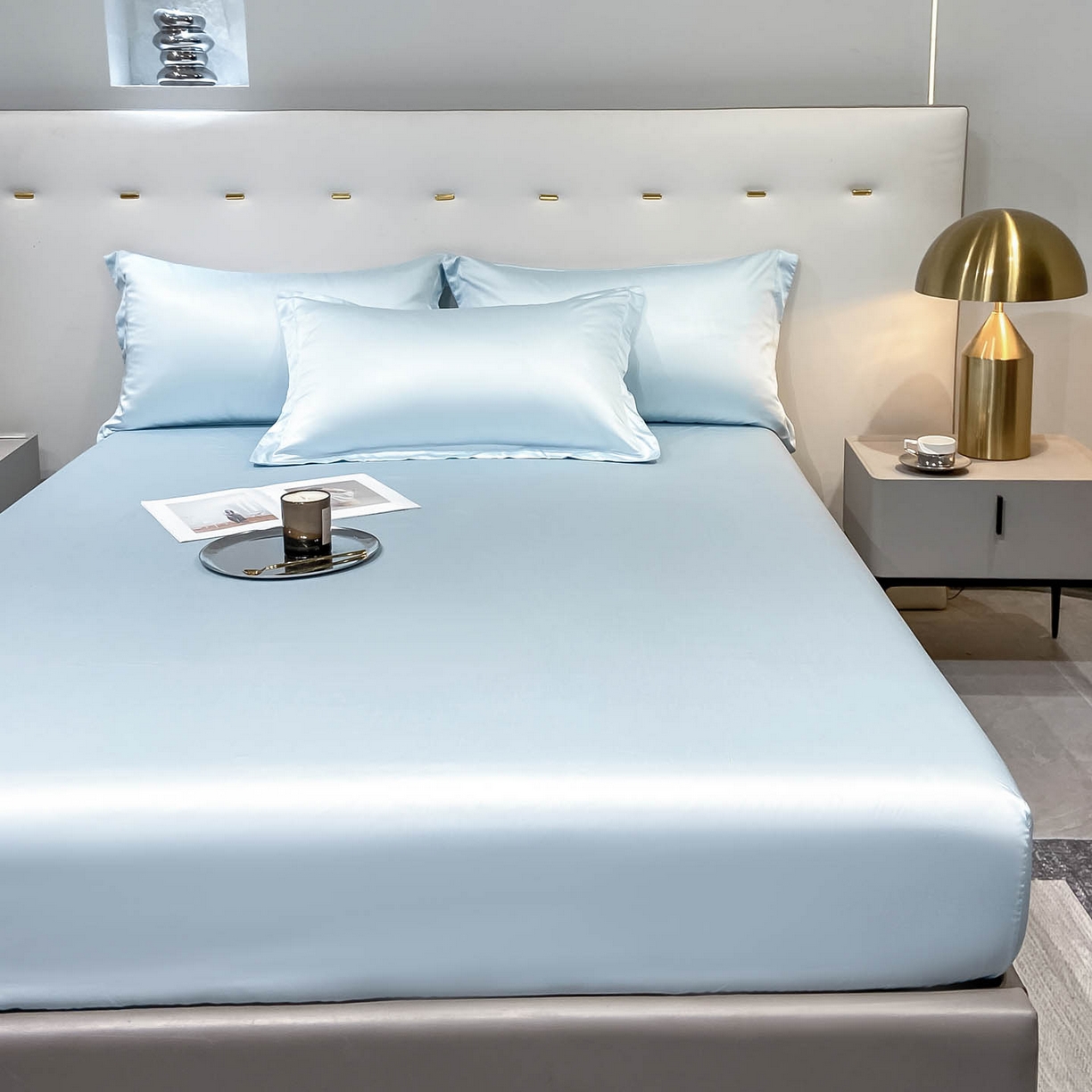 91家纺网 家纺一手货源 找家纺 涵宸家纺 2026新款兰精3M天丝纯色单床笠 单床笠单-晴天兰