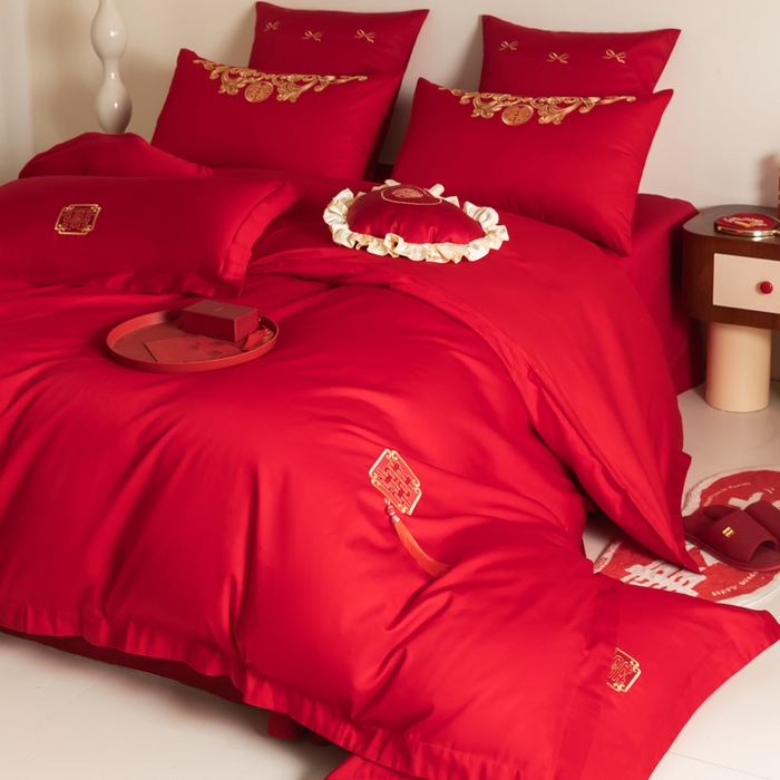 91家纺网 家纺一手货源 找家纺 （总）东方合美（原：皇家传奇） 2024新款轻奢纯棉贡缎织造印花婚庆四件套