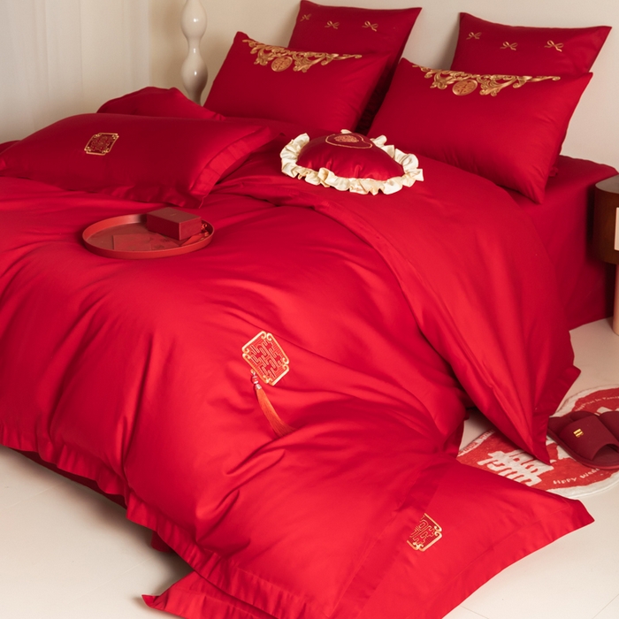 91家纺网 家纺一手货源 找家纺 （总）东方合美（原：皇家传奇） 2024新款轻奢纯棉贡缎织造印花婚庆四件套