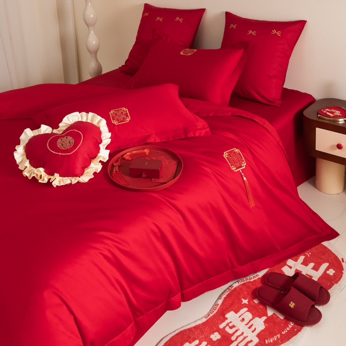 91家纺网 家纺一手货源 找家纺 （总）东方合美（原：皇家传奇） 2024新款轻奢纯棉贡缎织造印花婚庆四件套