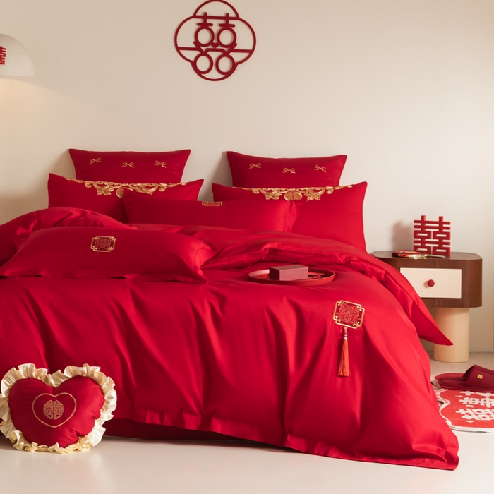 91家纺网 家纺一手货源 找家纺 （总）东方合美（原：皇家传奇） 2024新款轻奢纯棉贡缎织造印花婚庆四件套