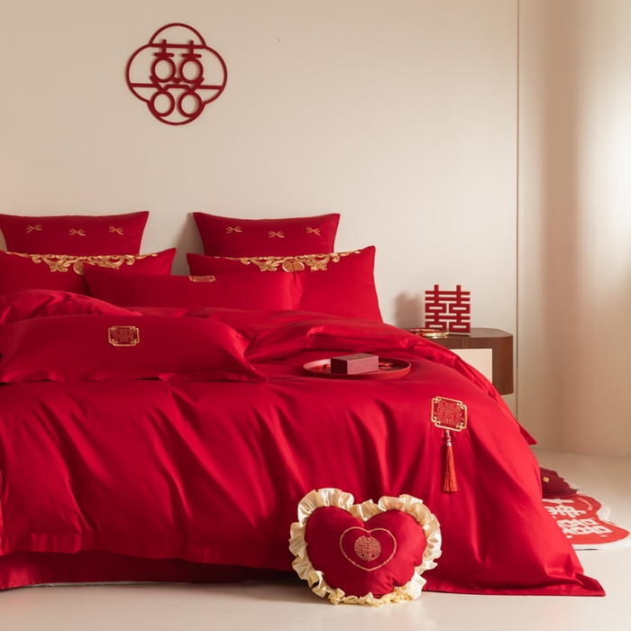 91家纺网 家纺一手货源 找家纺 （总）东方合美（原：皇家传奇） 2024新款轻奢纯棉贡缎织造印花婚庆四件套