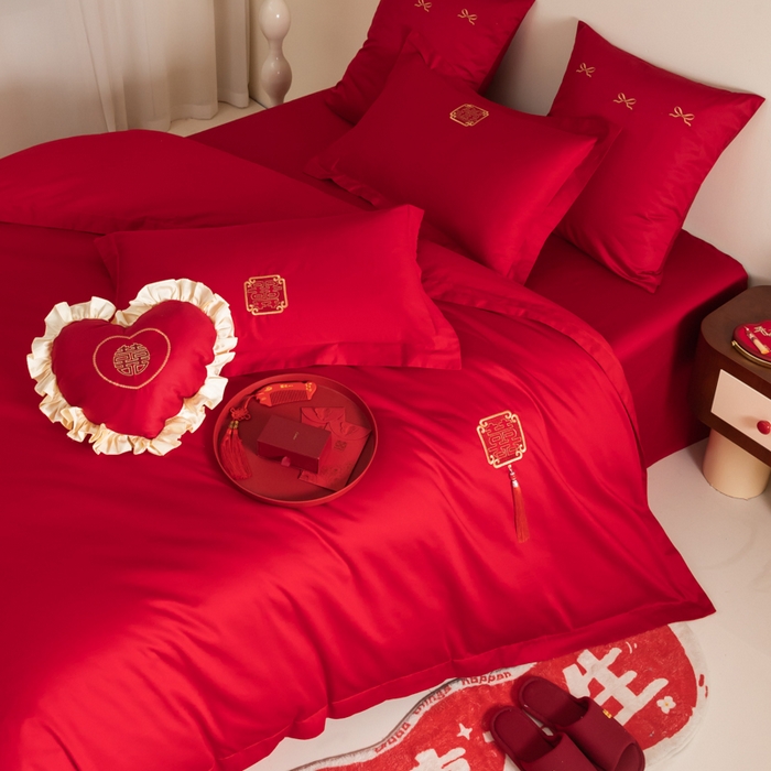 91家纺网 家纺一手货源 找家纺 （总）东方合美（原：皇家传奇） 2024新款轻奢纯棉贡缎织造印花婚庆四件套