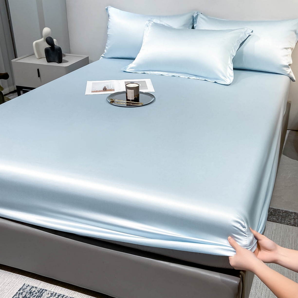 91家纺网 家纺一手货源 找家纺 涵宸家纺 2026新款兰精3M天丝纯色单床笠 单床笠单-晴天兰