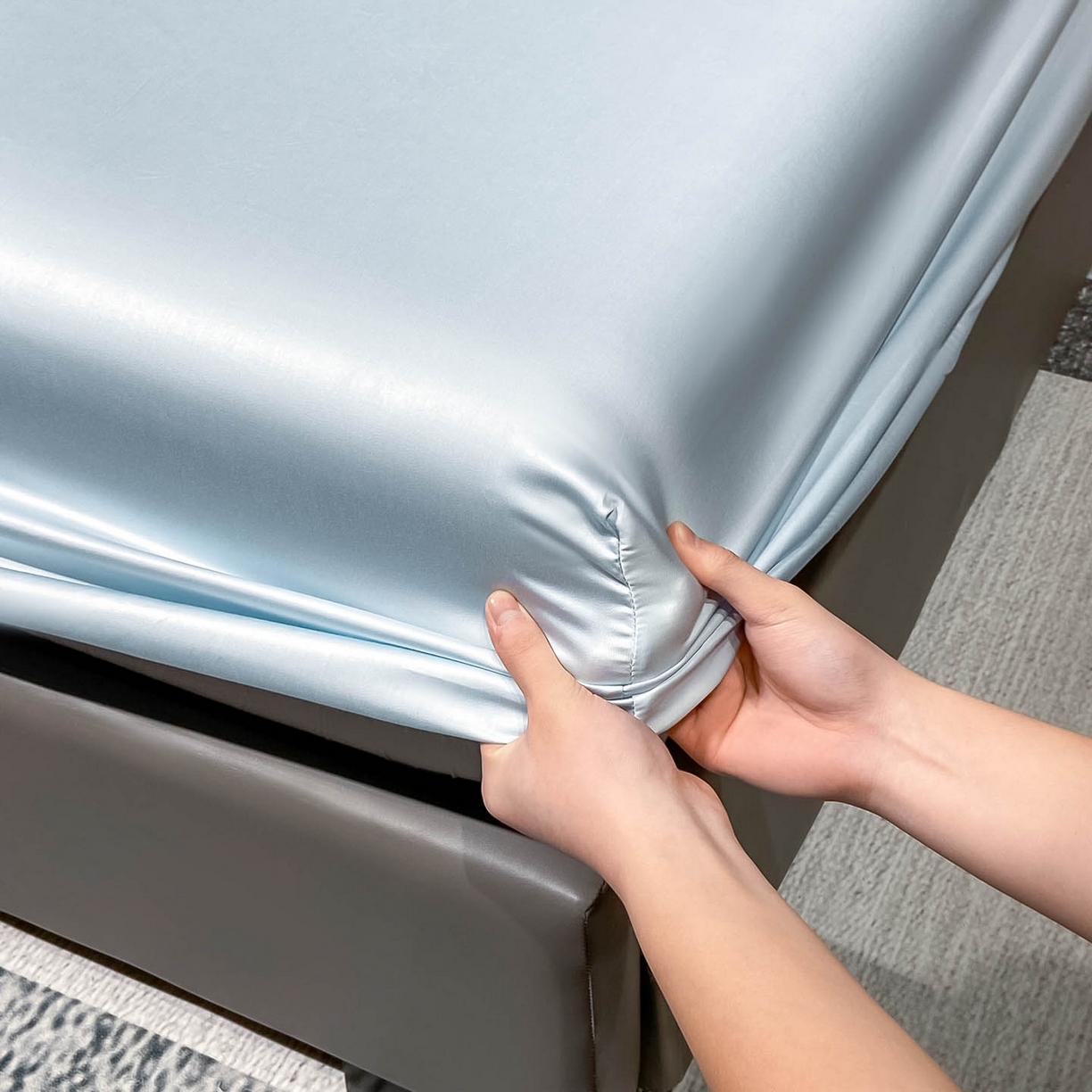 91家纺网 家纺一手货源 找家纺 涵宸家纺 2026新款兰精3M天丝纯色单床笠 单床笠单-晴天兰