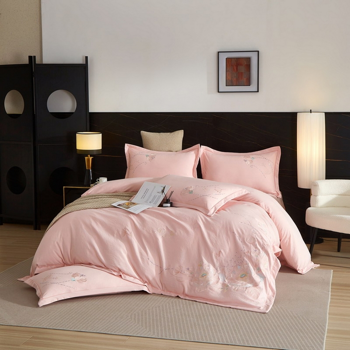 91家纺网 家纺一手货源 找家纺 金纱玉纺家纺 2026新款轻奢工艺绣花四件套（提供买家秀） 繁花似锦-粉