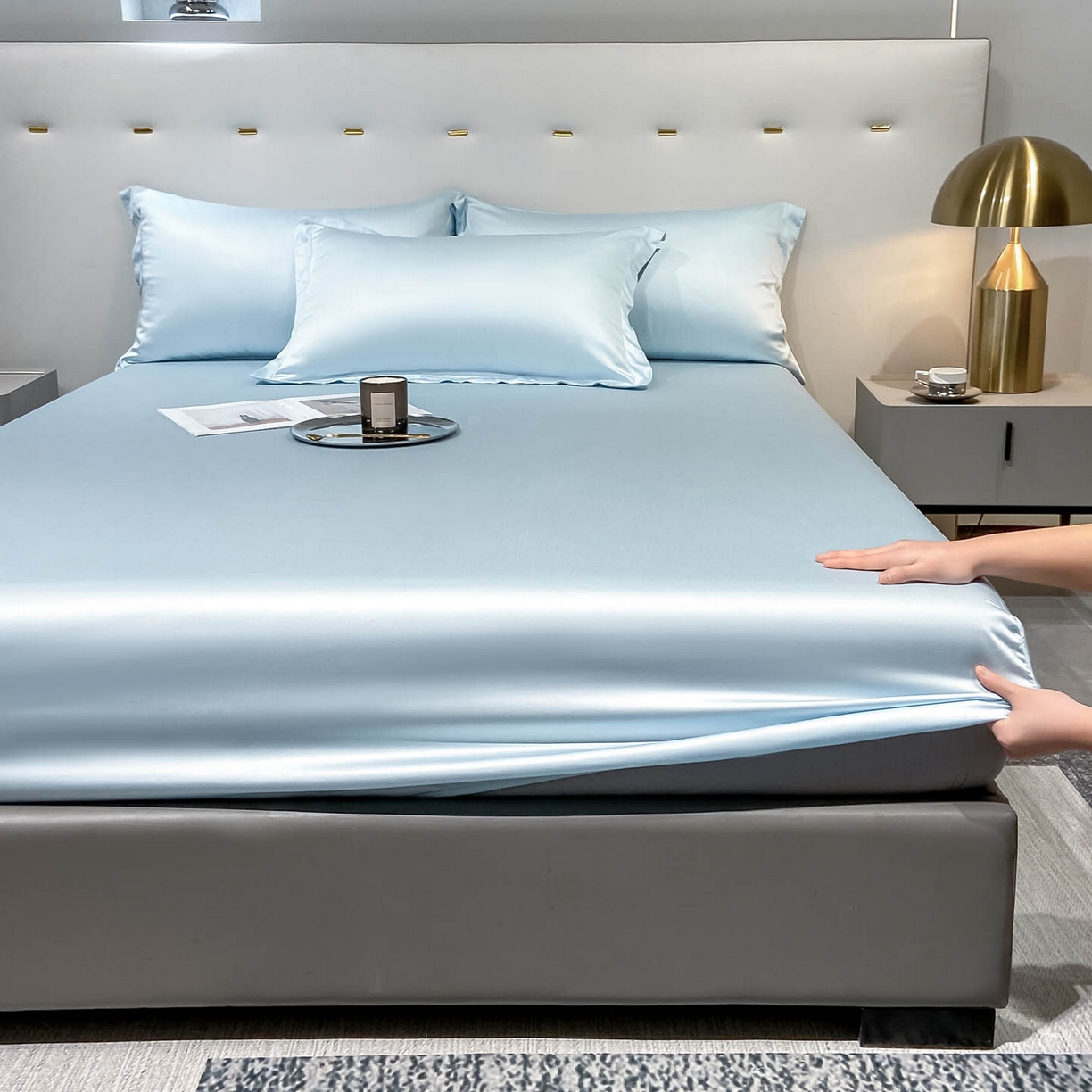 91家纺网 家纺一手货源 找家纺 涵宸家纺 2026新款兰精3M天丝纯色单床笠 单床笠单-晴天兰