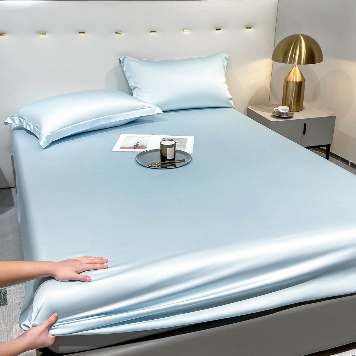 91家纺网 家纺一手货源 找家纺 涵宸家纺 2026新款兰精3M天丝纯色单床笠 单床笠单-晴天兰