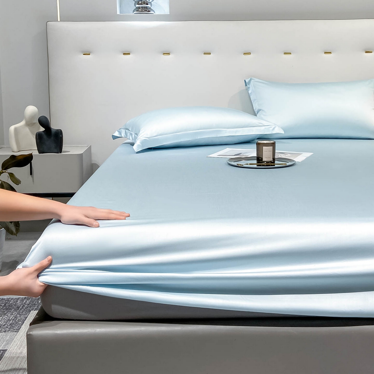 91家纺网 家纺一手货源 找家纺 涵宸家纺 2026新款兰精3M天丝纯色单床笠 单床笠单-晴天兰