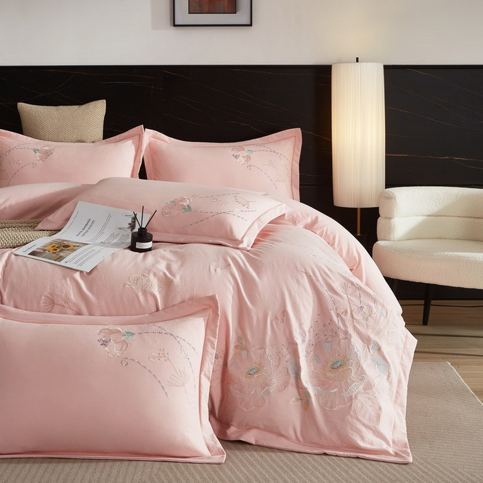 91家纺网 家纺一手货源 找家纺 金纱玉纺家纺 2026新款轻奢工艺绣花四件套（提供买家秀） 繁花似锦-粉