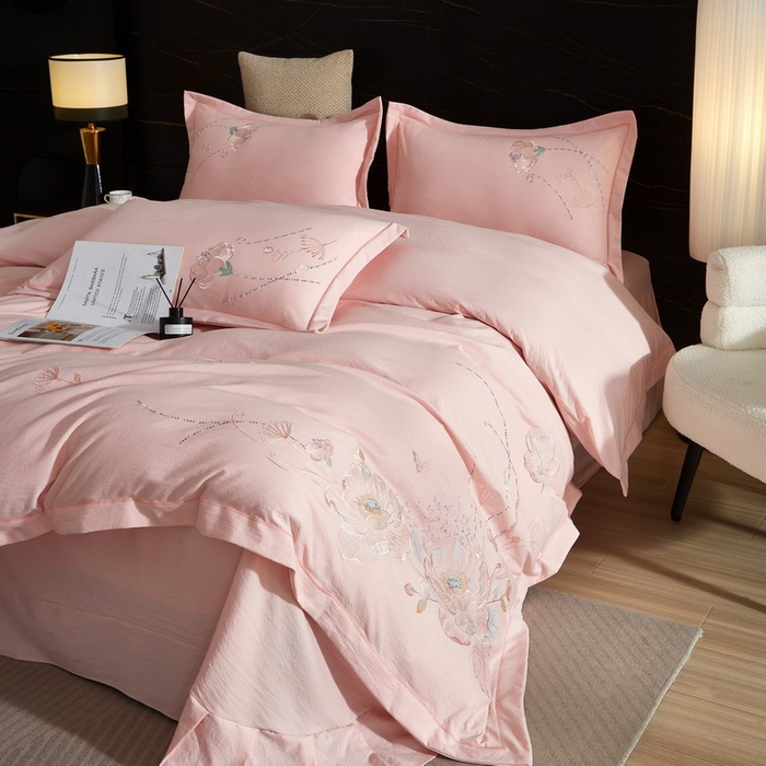 91家纺网 家纺一手货源 找家纺 金纱玉纺家纺 2026新款轻奢工艺绣花四件套（提供买家秀） 繁花似锦-粉