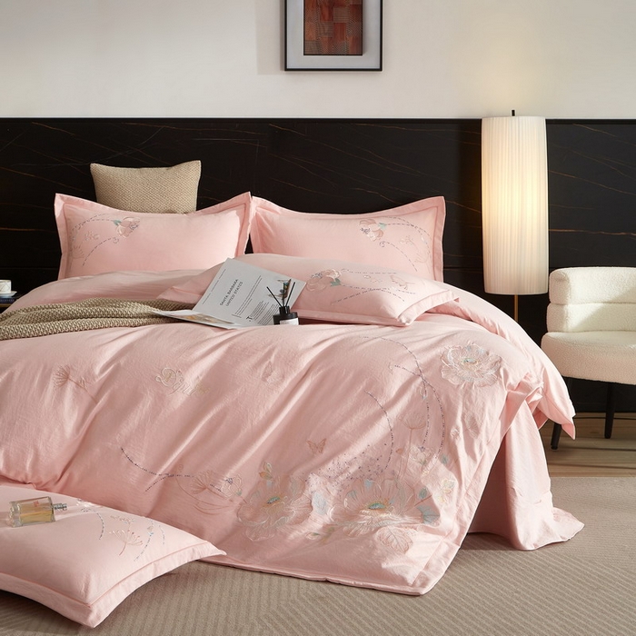 91家纺网 家纺一手货源 找家纺 金纱玉纺家纺 2026新款轻奢工艺绣花四件套（提供买家秀） 繁花似锦-粉