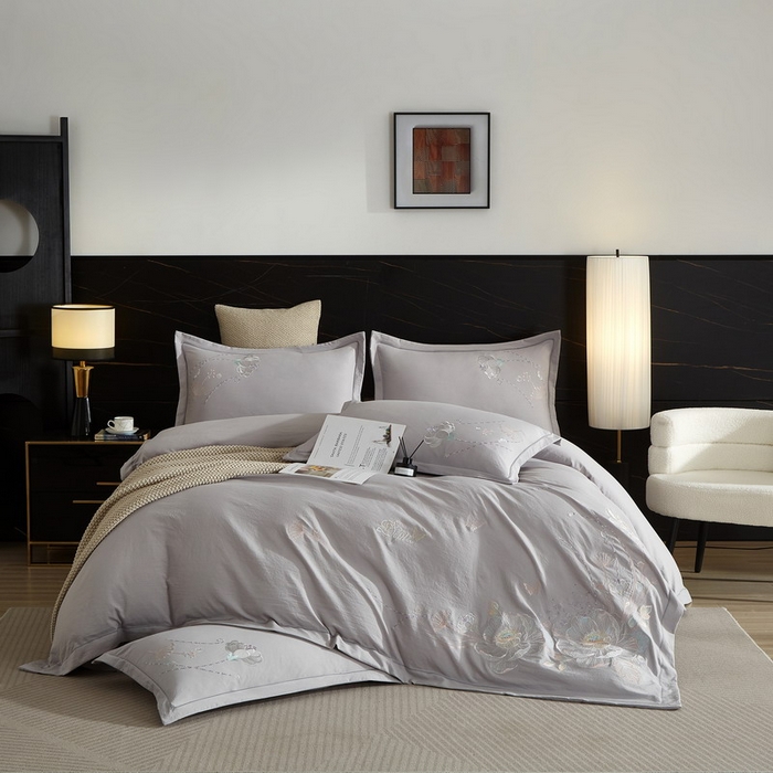 金纱玉纺家纺 2026新款轻奢工艺绣花四件套（提供买家秀） 繁花似锦-灰