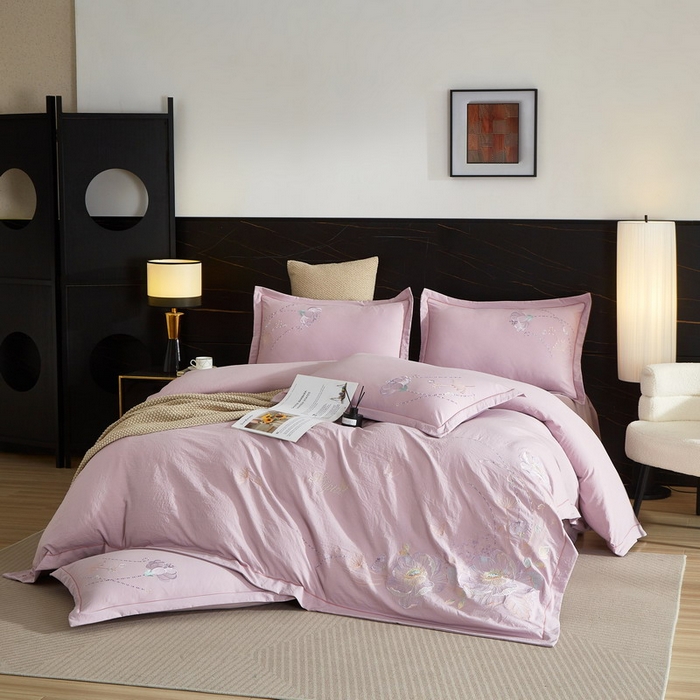 91家纺网 家纺一手货源 找家纺 金纱玉纺家纺 2026新款轻奢工艺绣花四件套（提供买家秀） 繁花似锦-紫