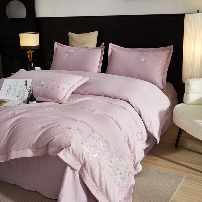 91家纺网 家纺一手货源 找家纺 金纱玉纺家纺 2026新款轻奢工艺绣花四件套（提供买家秀） 繁花似锦-紫