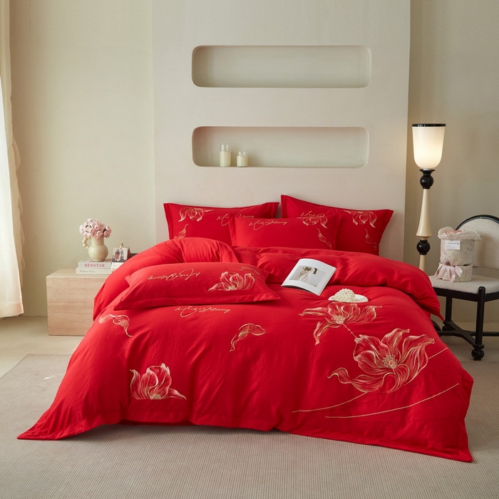 金纱玉纺家纺 2026新款轻奢工艺绣花四件套（提供买家秀） 绚丽-大红