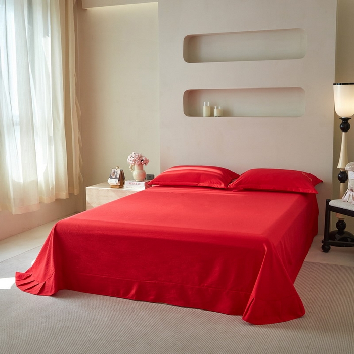 91家纺网 家纺一手货源 找家纺 金纱玉纺家纺 2026新款轻奢工艺绣花四件套（提供买家秀） 绚丽-大红