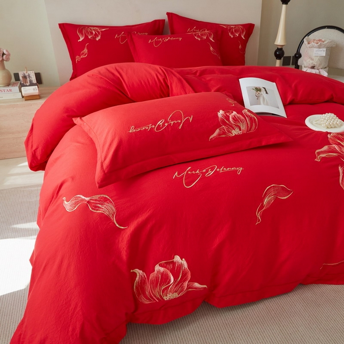 91家纺网 家纺一手货源 找家纺 金纱玉纺家纺 2026新款轻奢工艺绣花四件套（提供买家秀） 绚丽-大红