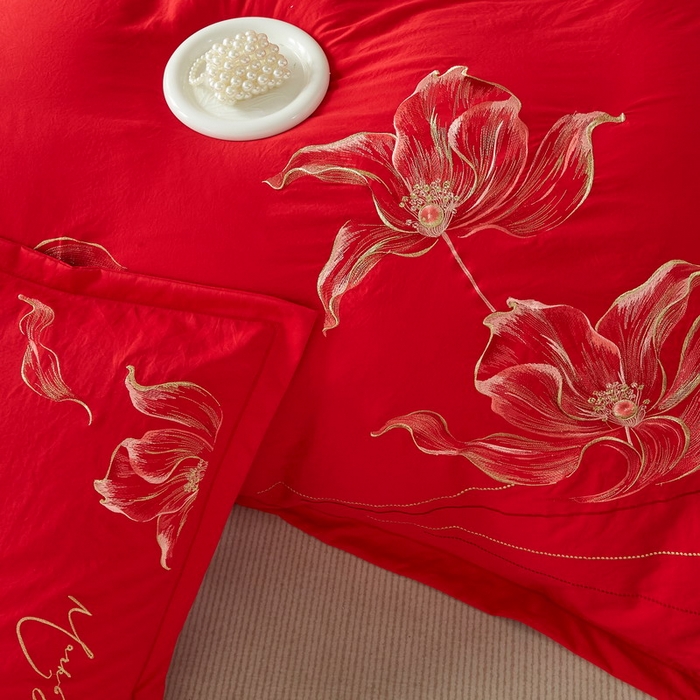 91家纺网 家纺一手货源 找家纺 金纱玉纺家纺 2026新款轻奢工艺绣花四件套（提供买家秀） 绚丽-大红