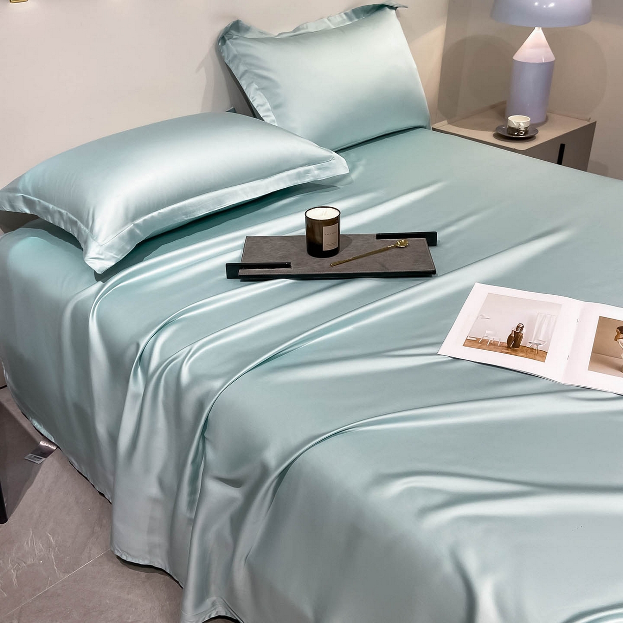 91家纺网 家纺一手货源 找家纺 涵宸家纺 2026新款兰精3M天丝纯色单枕套 单枕套-碧海绿