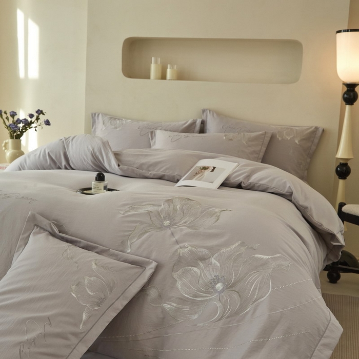 91家纺网 家纺一手货源 找家纺 金纱玉纺家纺 2026新款轻奢工艺绣花四件套（提供买家秀） 绚丽-灰