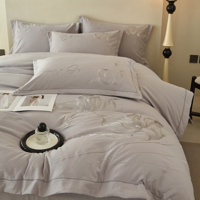 91家纺网 家纺一手货源 找家纺 金纱玉纺家纺 2026新款轻奢工艺绣花四件套（提供买家秀） 绚丽-灰