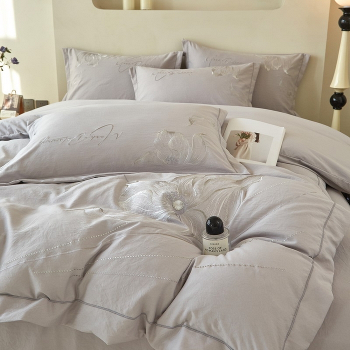 91家纺网 家纺一手货源 找家纺 金纱玉纺家纺 2026新款轻奢工艺绣花四件套（提供买家秀） 绚丽-灰