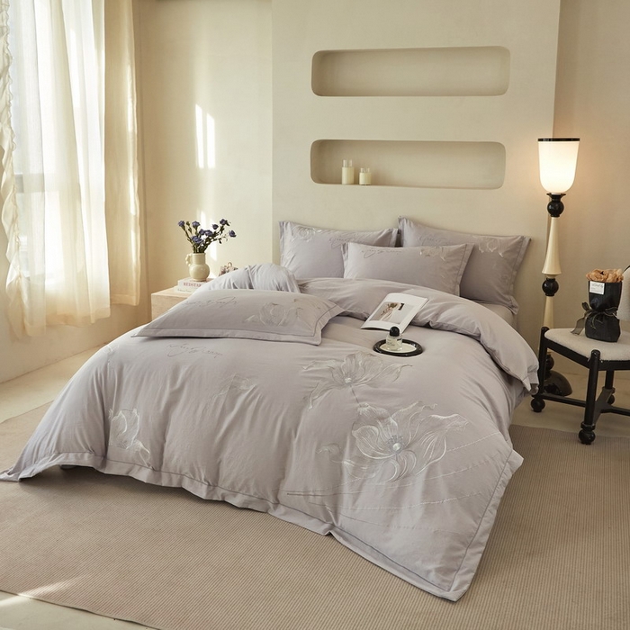 91家纺网 家纺一手货源 找家纺 金纱玉纺家纺 2026新款轻奢工艺绣花四件套（提供买家秀） 绚丽-灰