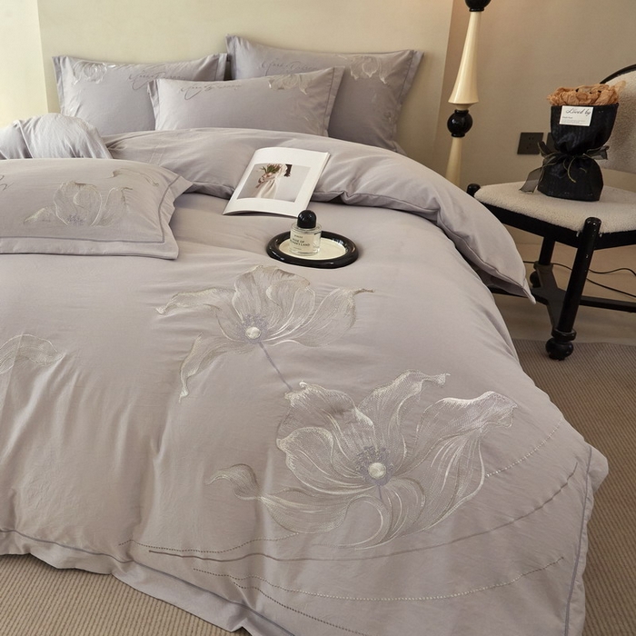 91家纺网 家纺一手货源 找家纺 金纱玉纺家纺 2026新款轻奢工艺绣花四件套（提供买家秀） 绚丽-灰