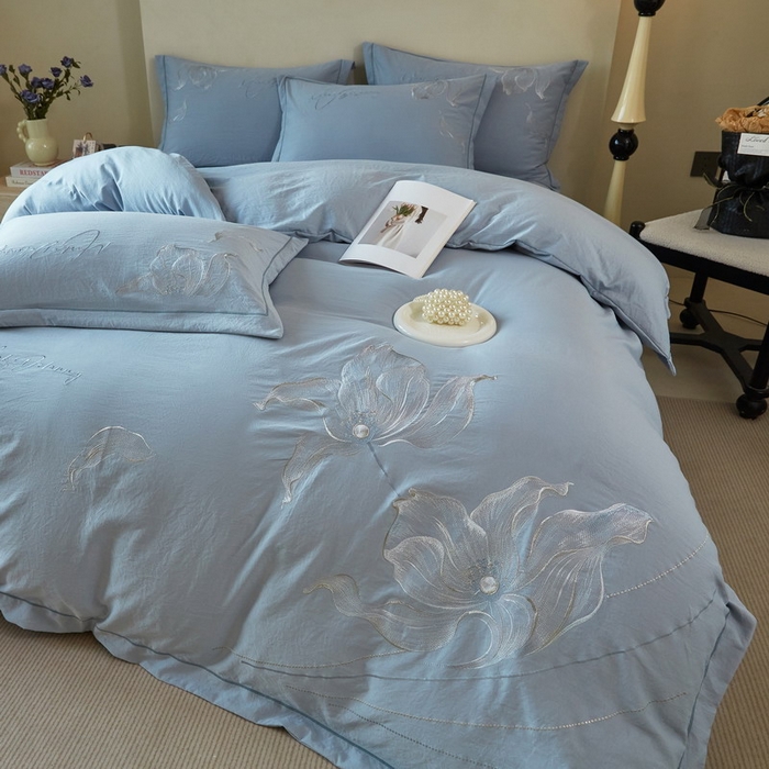 91家纺网 家纺一手货源 找家纺 金纱玉纺家纺 2026新款轻奢工艺绣花四件套（提供买家秀） 绚丽-蓝