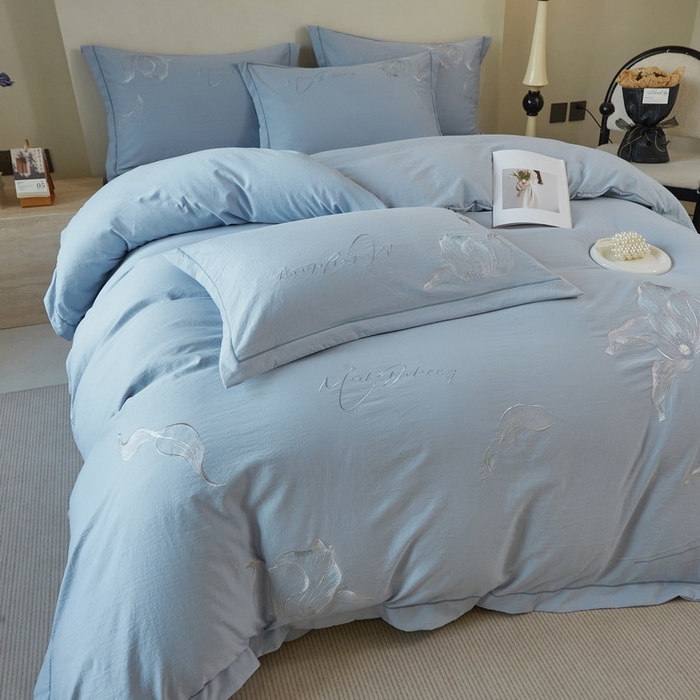 91家纺网 家纺一手货源 找家纺 金纱玉纺家纺 2026新款轻奢工艺绣花四件套（提供买家秀） 绚丽-蓝