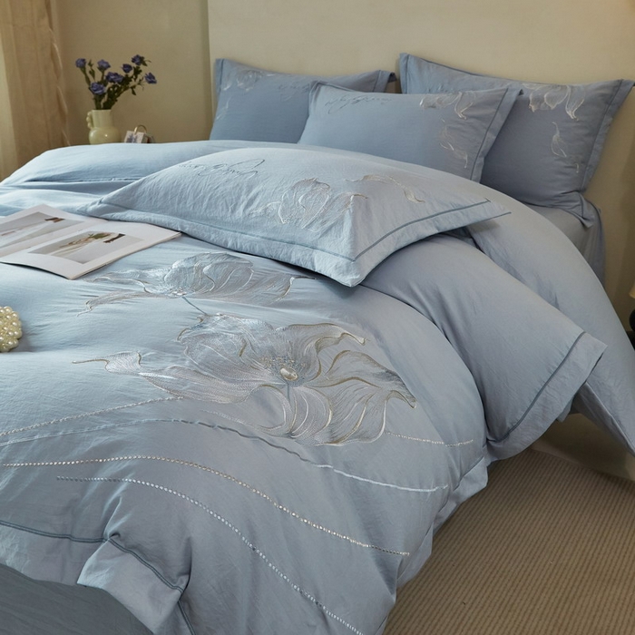 91家纺网 家纺一手货源 找家纺 金纱玉纺家纺 2026新款轻奢工艺绣花四件套（提供买家秀） 绚丽-蓝