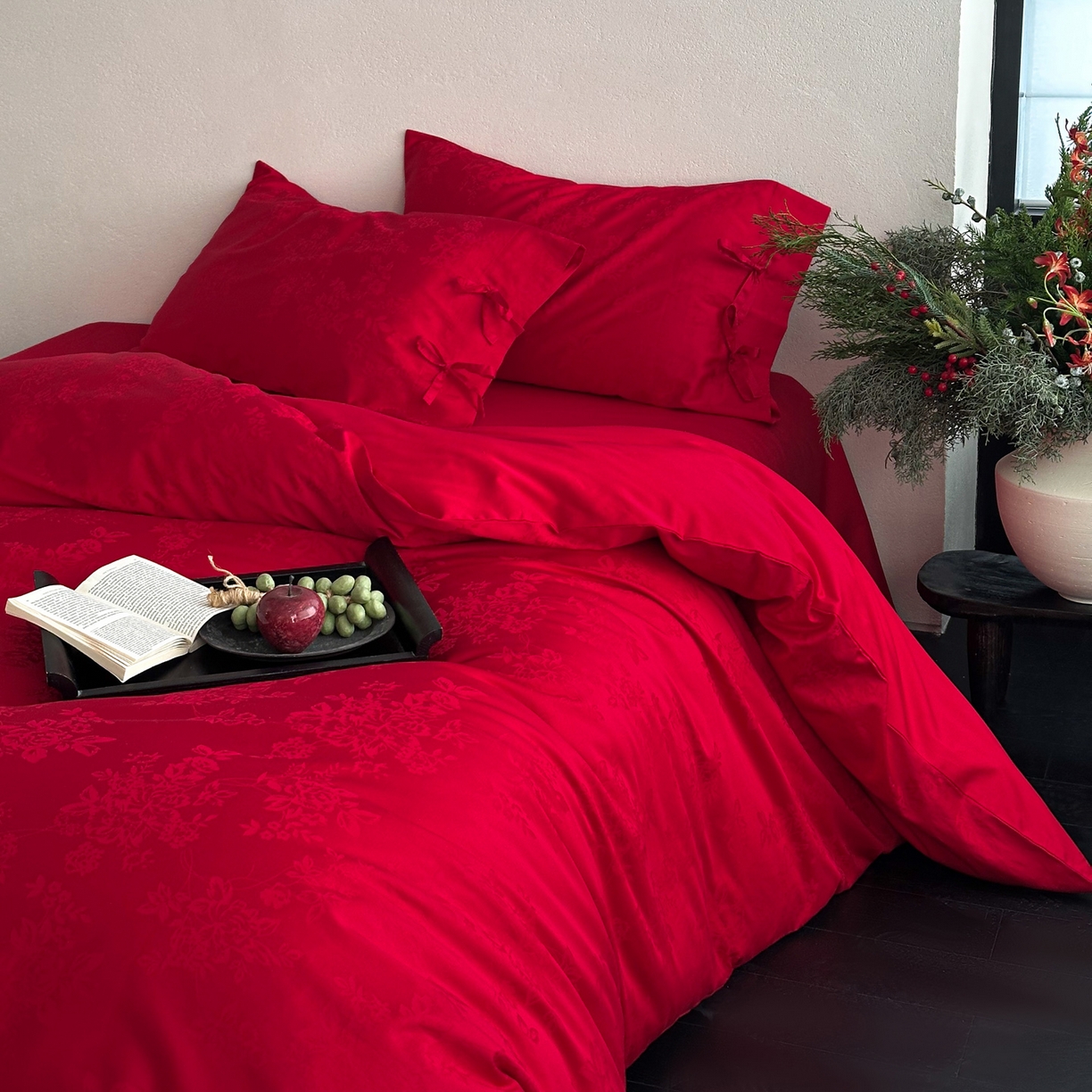 91家纺网 家纺一手货源 找家纺 （总）华超针织 2026新款100S全棉婚庆提花四件套-喜结连理