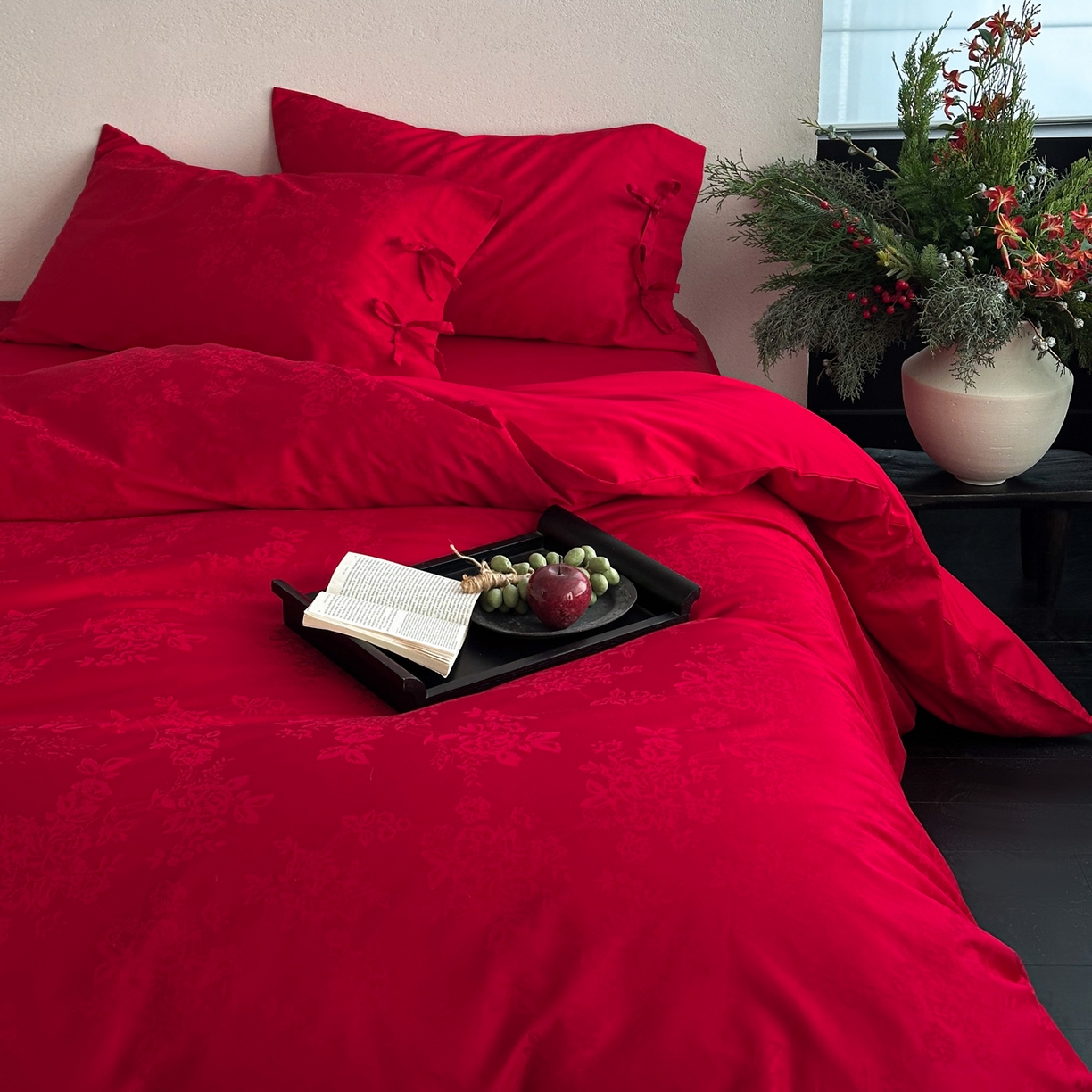 91家纺网 家纺一手货源 找家纺 （总）华超针织 2026新款100S全棉婚庆提花四件套-喜结连理