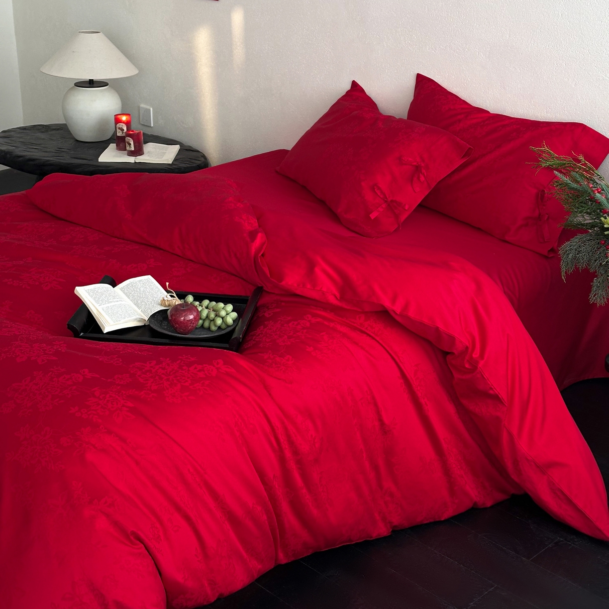 91家纺网 家纺一手货源 找家纺 （总）华超针织 2026新款100S全棉婚庆提花四件套-喜结连理