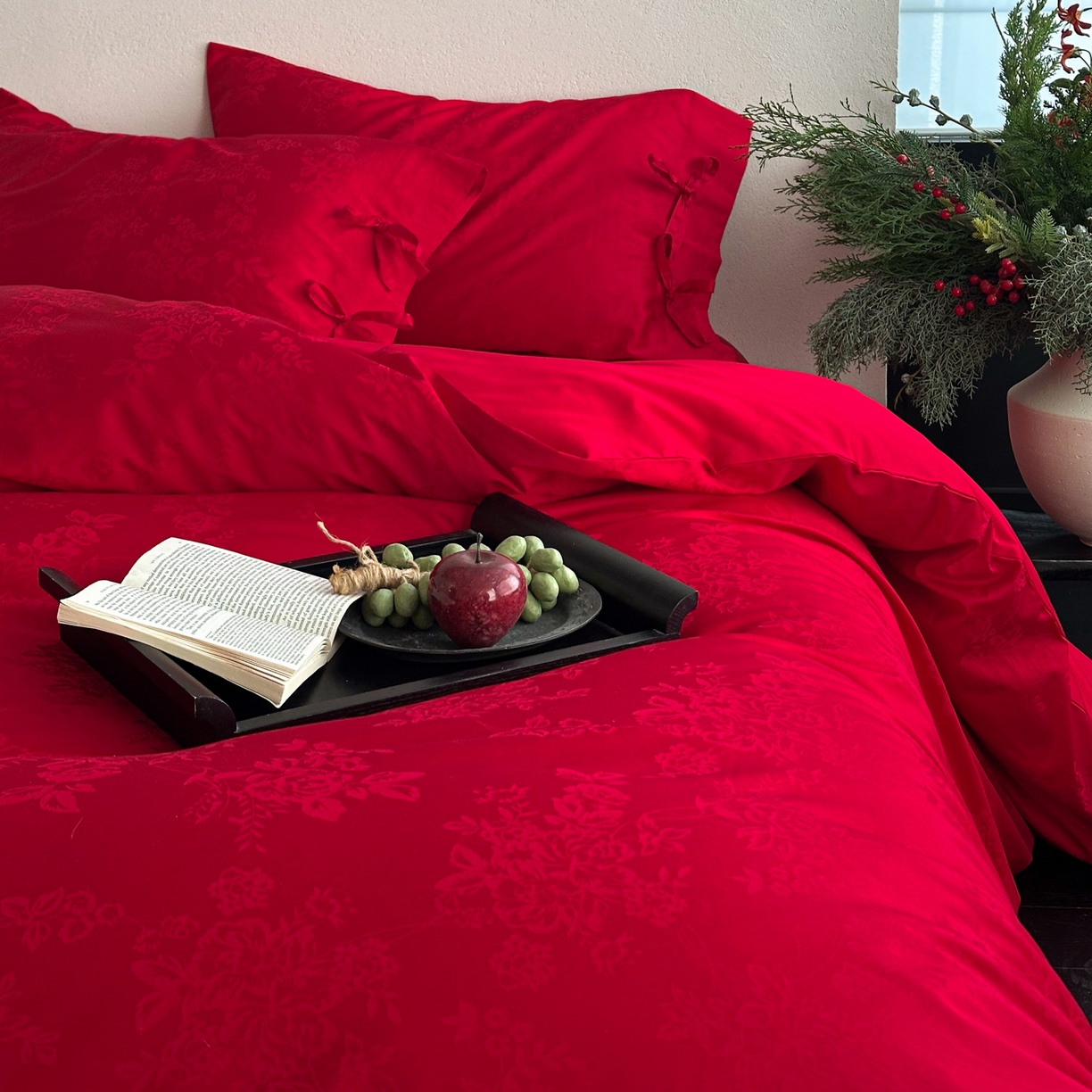 91家纺网 家纺一手货源 找家纺 （总）华超针织 2026新款100S全棉婚庆提花四件套-喜结连理