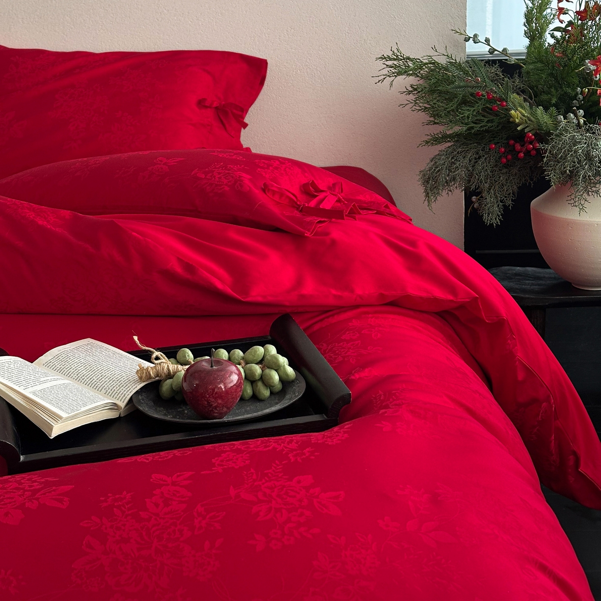 91家纺网 家纺一手货源 找家纺 （总）华超针织 2026新款100S全棉婚庆提花四件套-喜结连理