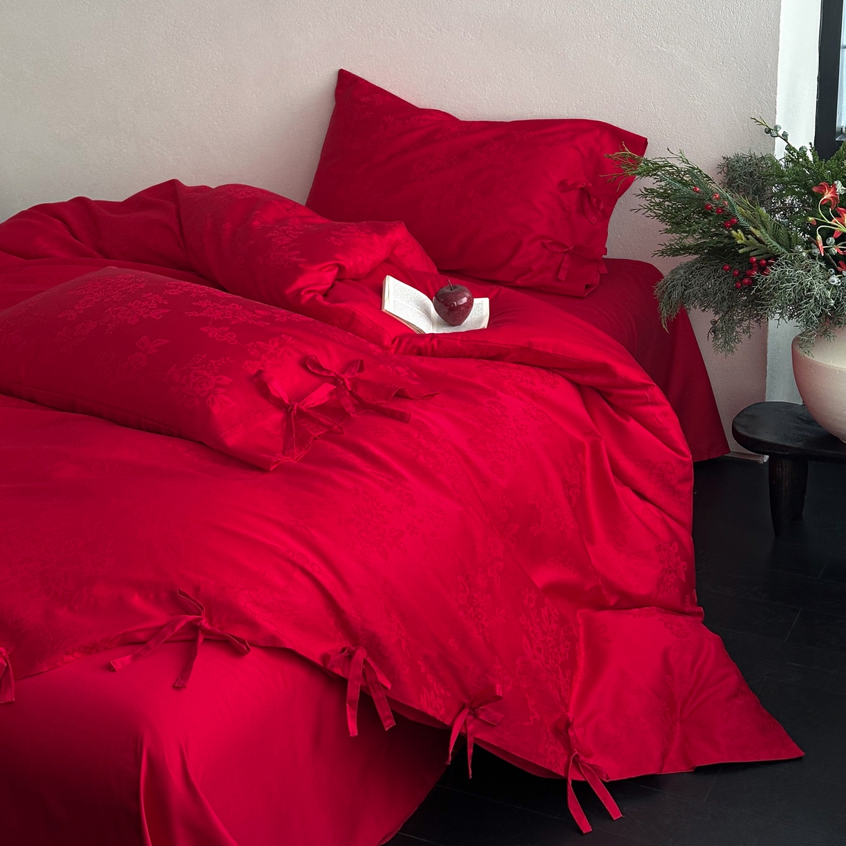 91家纺网 家纺一手货源 找家纺 （总）华超针织 2026新款100S全棉婚庆提花四件套-喜结连理