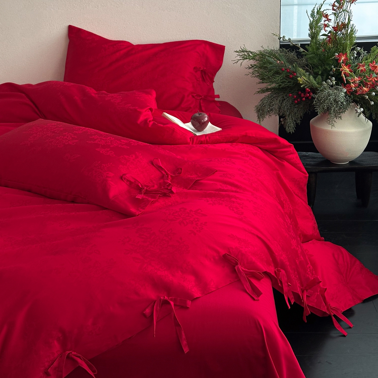 91家纺网 家纺一手货源 找家纺 （总）华超针织 2026新款100S全棉婚庆提花四件套-喜结连理