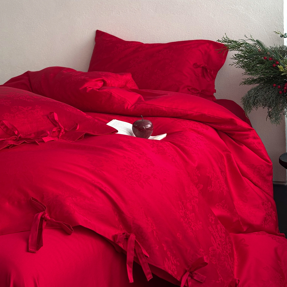 91家纺网 家纺一手货源 找家纺 （总）华超针织 2026新款100S全棉婚庆提花四件套-喜结连理