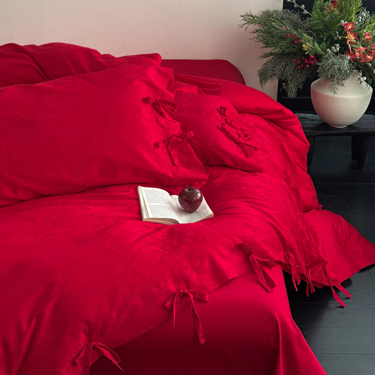 91家纺网 家纺一手货源 找家纺 （总）华超针织 2026新款100S全棉婚庆提花四件套-喜结连理