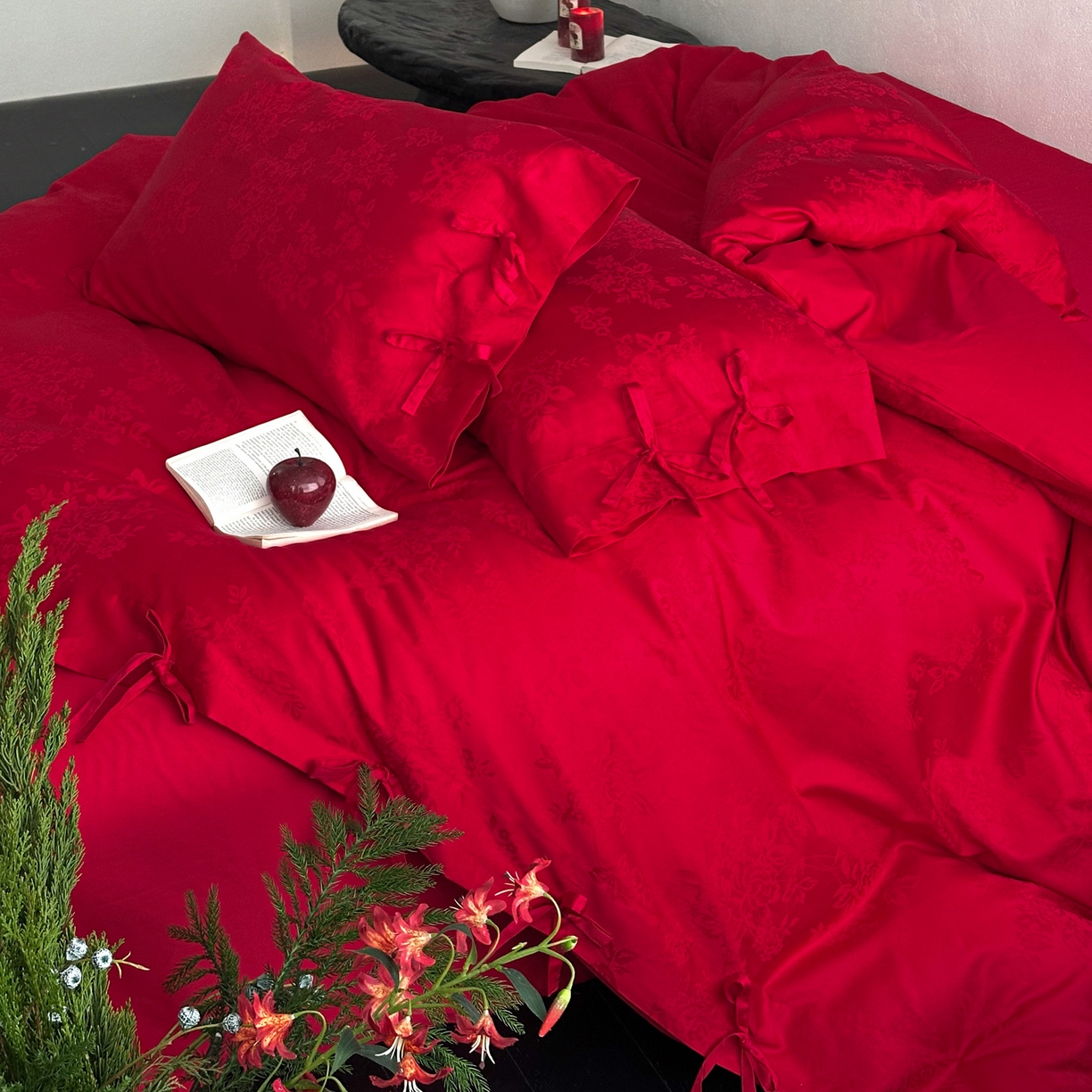 91家纺网 家纺一手货源 找家纺 （总）华超针织 2026新款100S全棉婚庆提花四件套-喜结连理