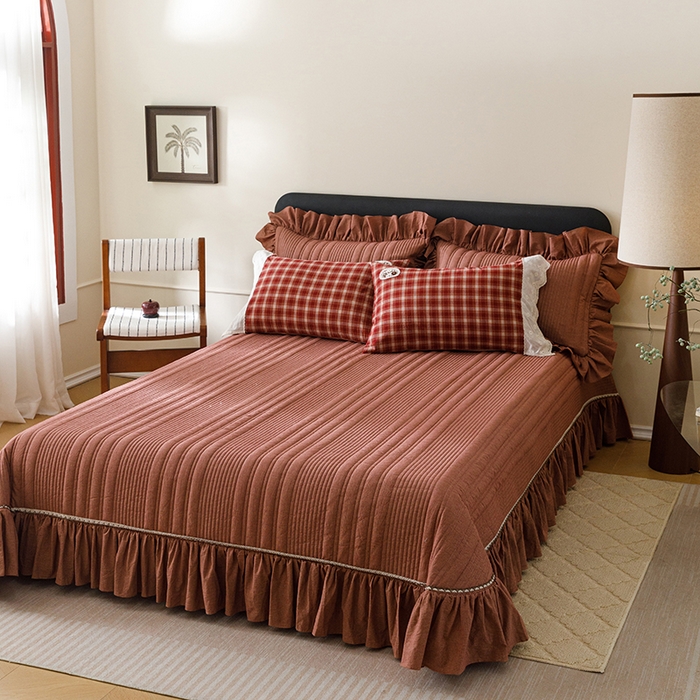 91家纺网 家纺一手货源 找家纺 菊上家纺 2026新品全棉高密水洗床盖四件套-米兰系列 米兰-红