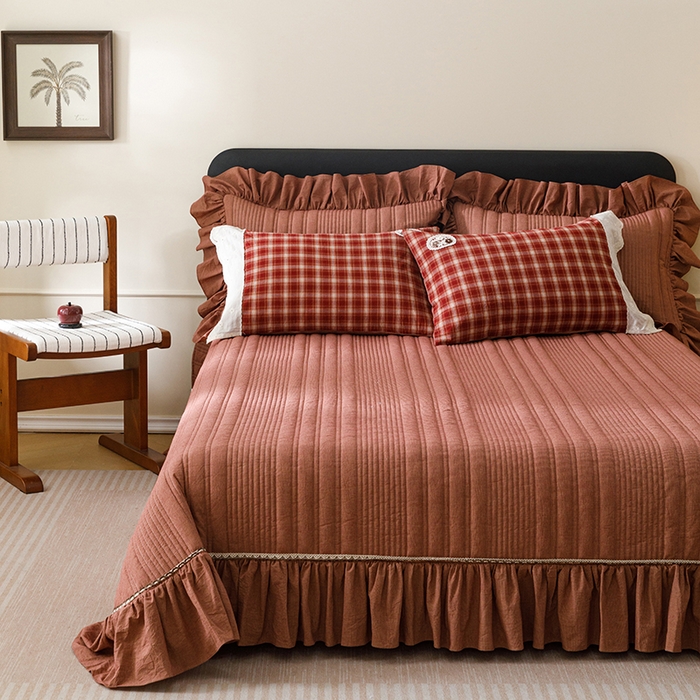 91家纺网 家纺一手货源 找家纺 菊上家纺 2026新品全棉高密水洗床盖四件套-米兰系列 米兰-红